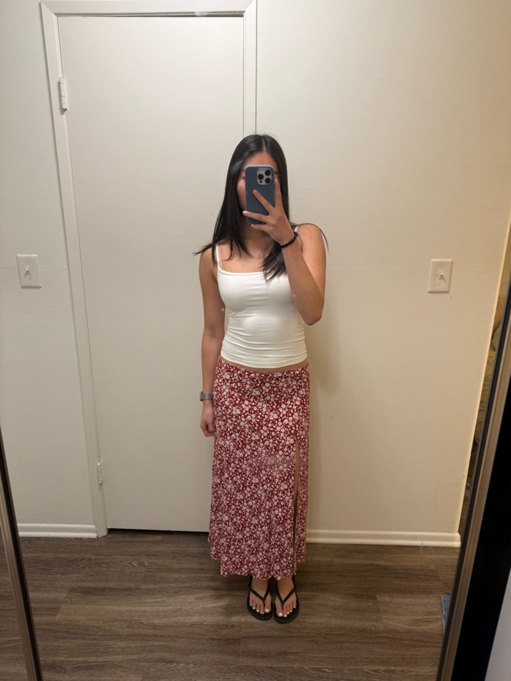 Reformation Red Floral Midi/Maxi Skirt with Side Slit in Size 2